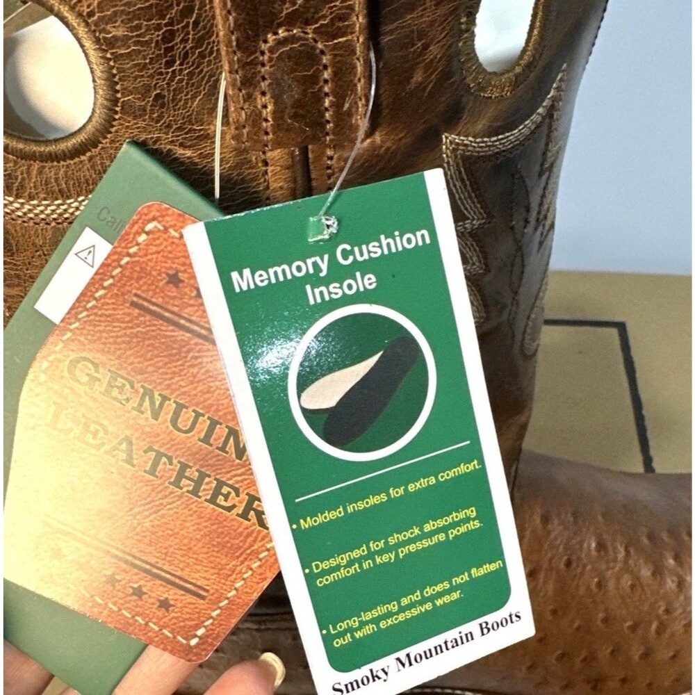 Smoky Mountain Men’s Danville Cowboy Boots 14EE Cognac Ostrich Print Leather - Picture 9 of 10